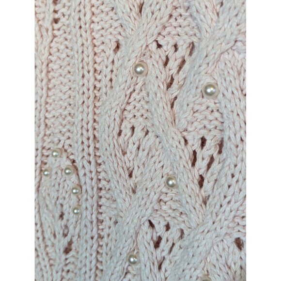 YarnWorks Petite Handknit Sweater Medium Ramie/Cotton Blend With Pearl Accents T - Picture 2 of 7